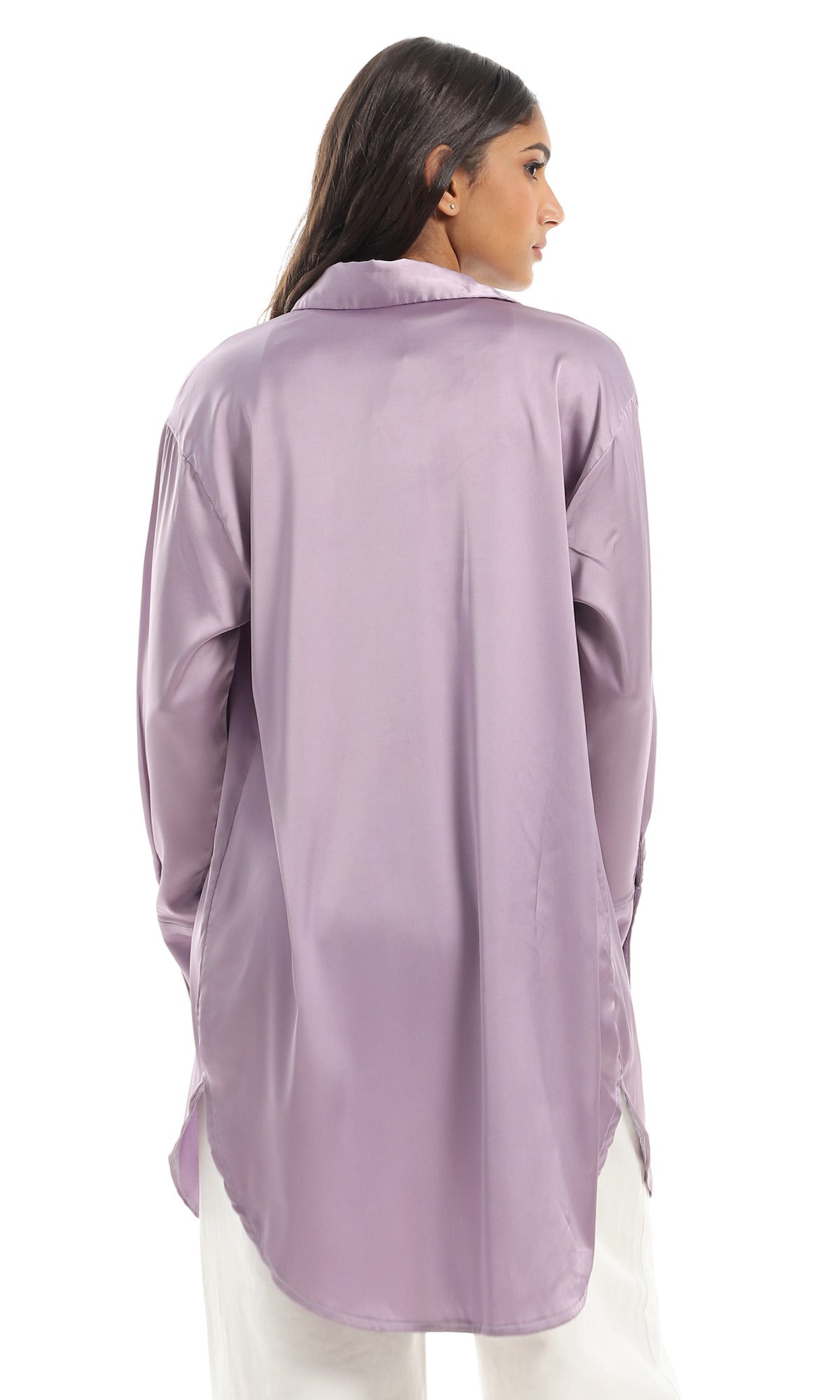 97536 Silk Accent Side Slited Buttoned Down Lavender Shirt