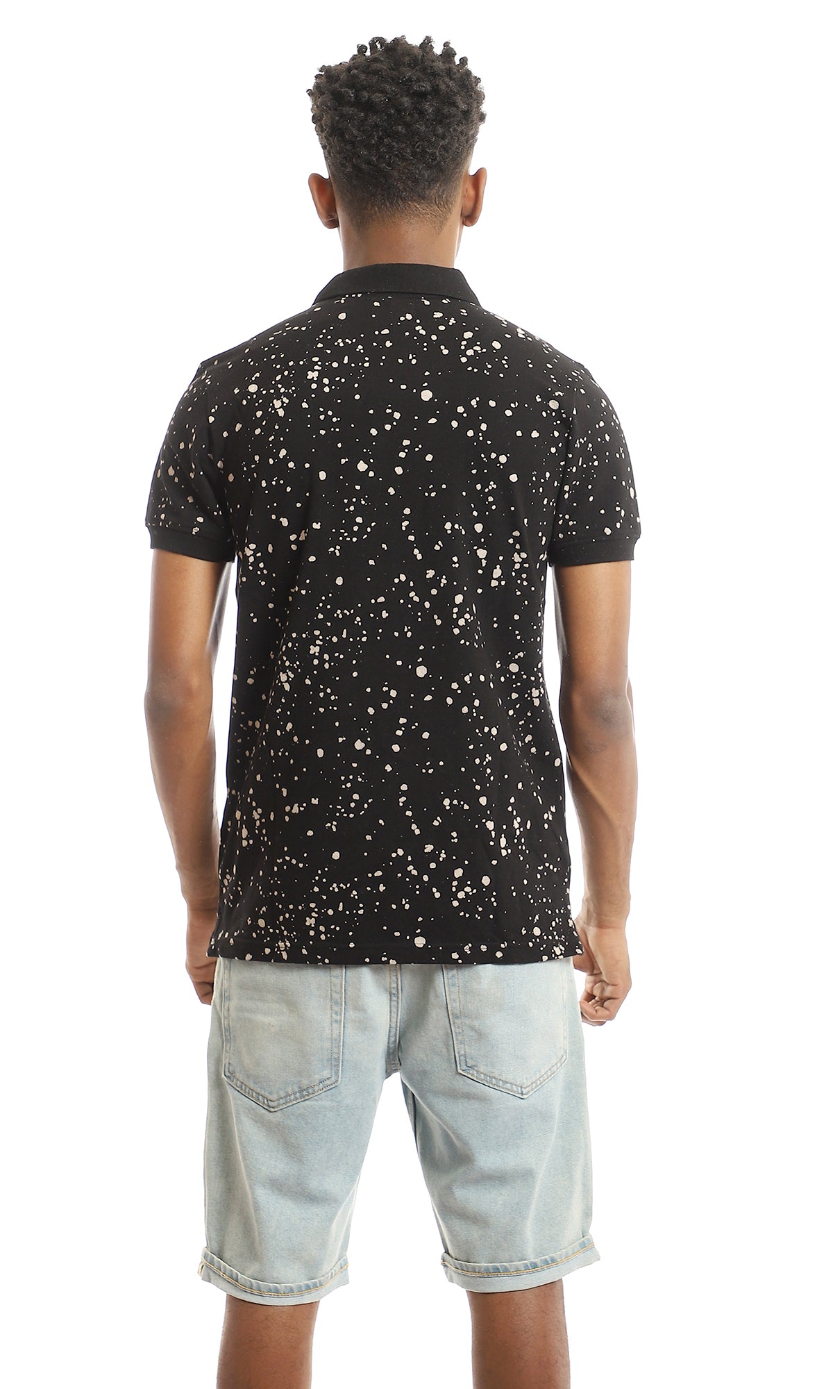 97567 Pique Random Splatters Collared Polo Shirt - Black & Beige