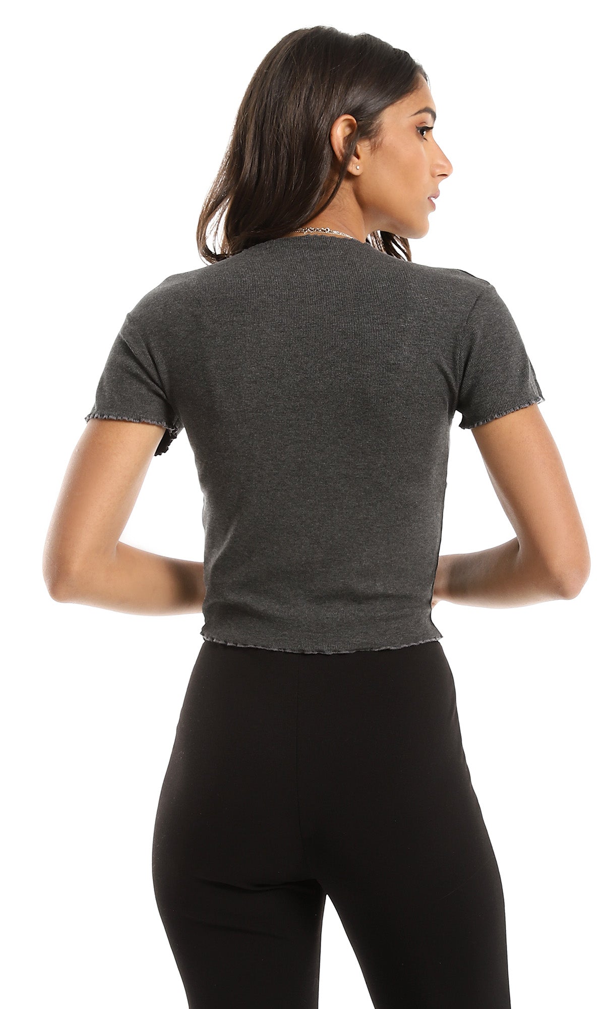 97594 Short Sleeves Fluffy Dark Grey Comfy Top