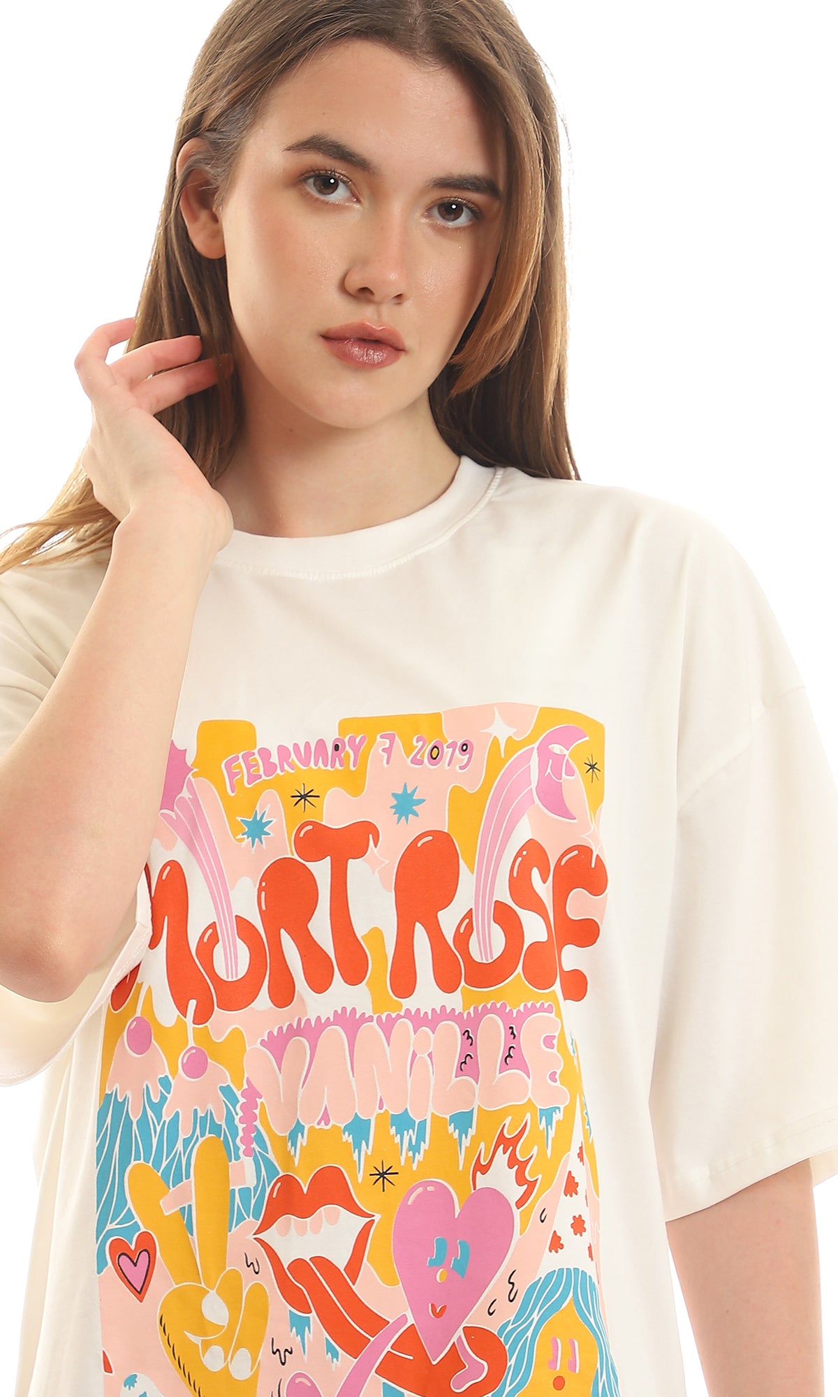 Women's Graphic Print Oversized T-Shirt Dress - White - 97596
