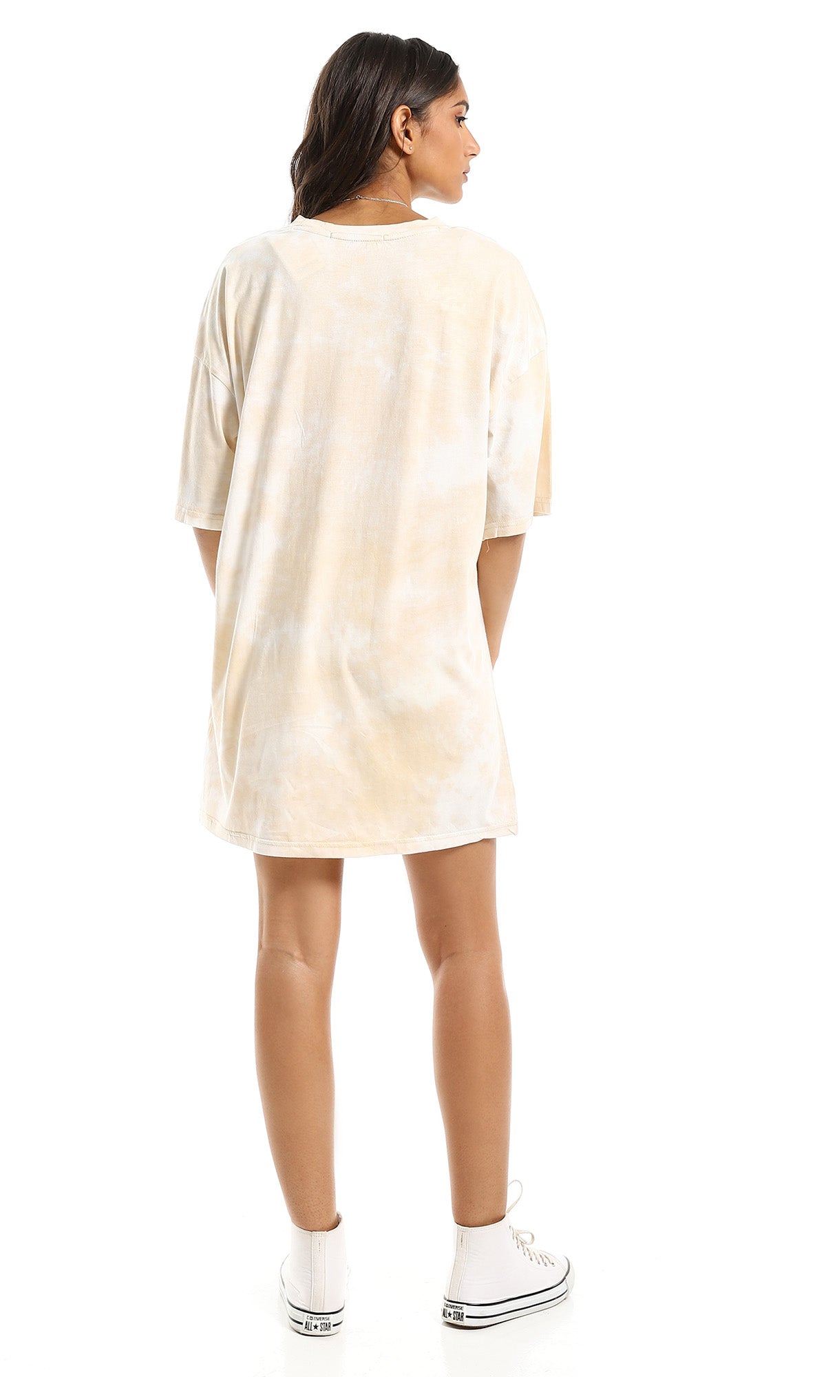 97600 Loose Fit Tie Dye Beige Cotton Long Tee