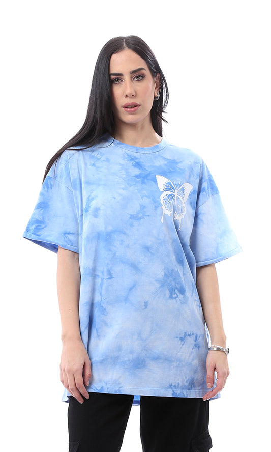 97616 Blue Shades Tie Dye Printed Butterfly Long Tee