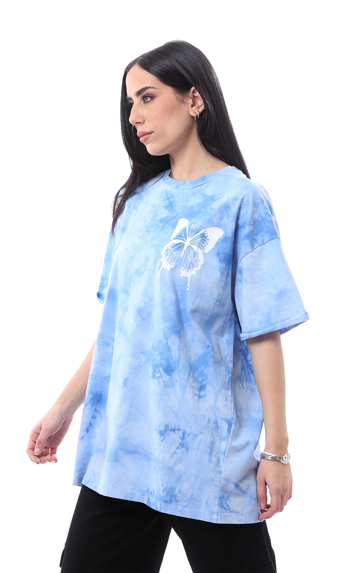97616 Blue Shades Tie Dye Printed Butterfly Long Tee