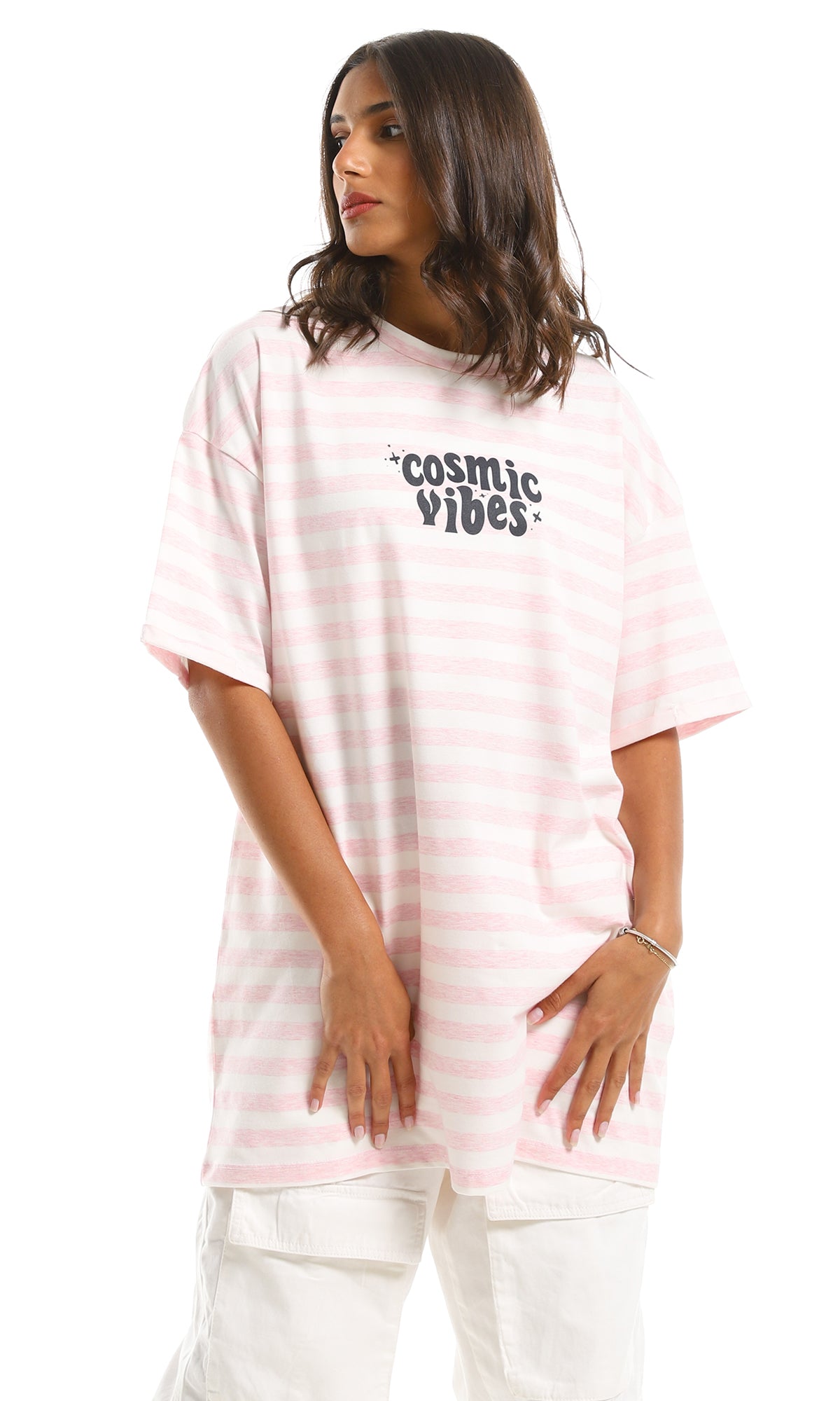 Pink Striped Cosmic Vibes Oversized Tee - 97623