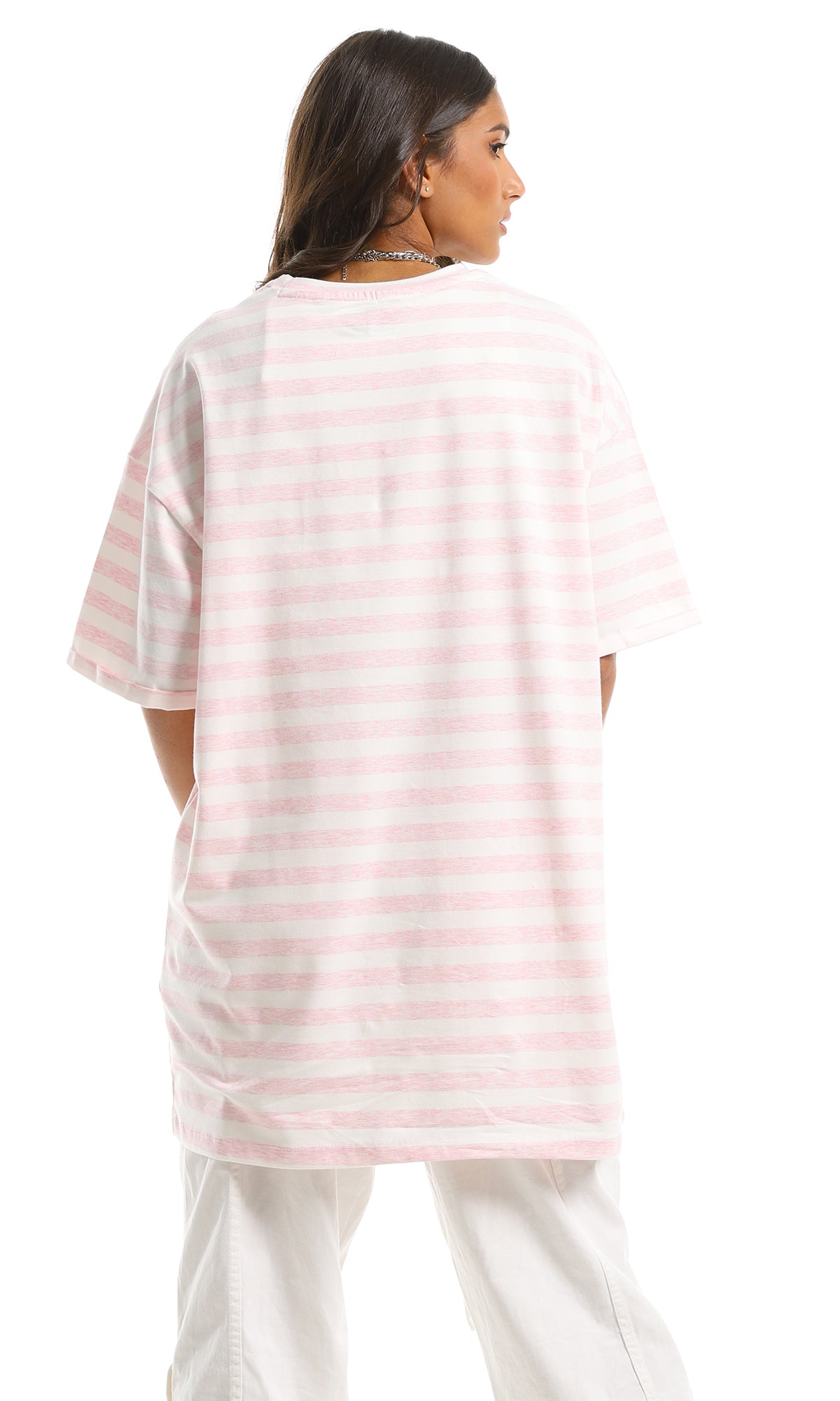 Pink Striped Cosmic Vibes Oversized Tee - 97623