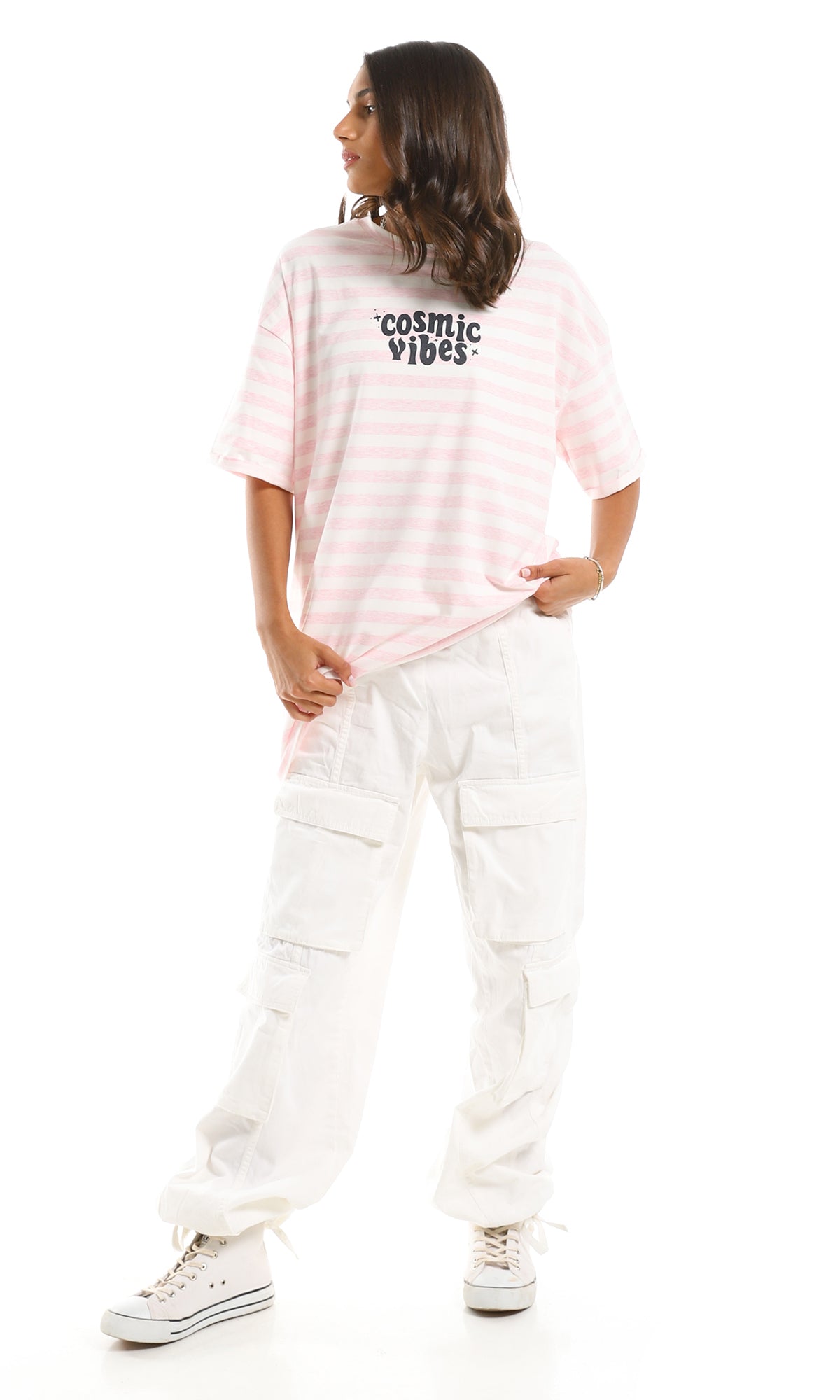 Pink Striped Cosmic Vibes Oversized Tee - 97623
