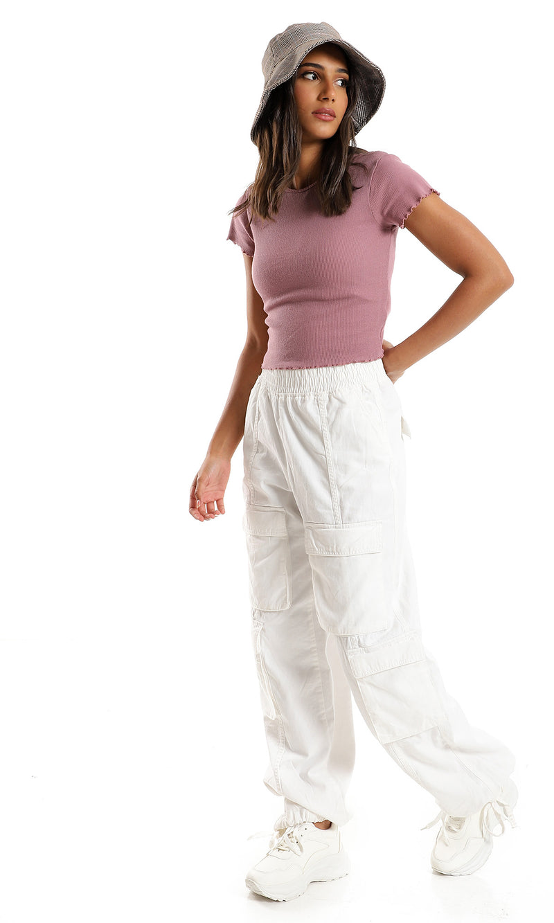 توب مضلع بقصة عادية وأطراف مكشكشة - وردي غامق