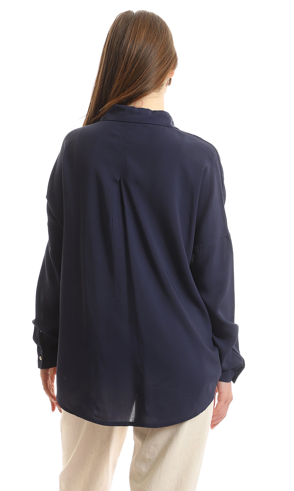 97631 Full Hidden Buttons Long Sleeves Shirt - Navy Blue