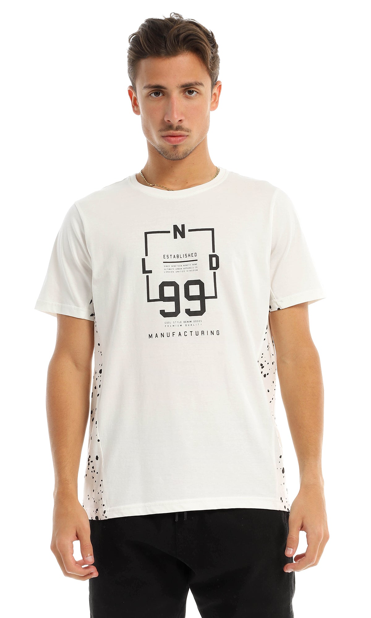 97637 Self Patterned Short Sleeves Off White T-Shirt