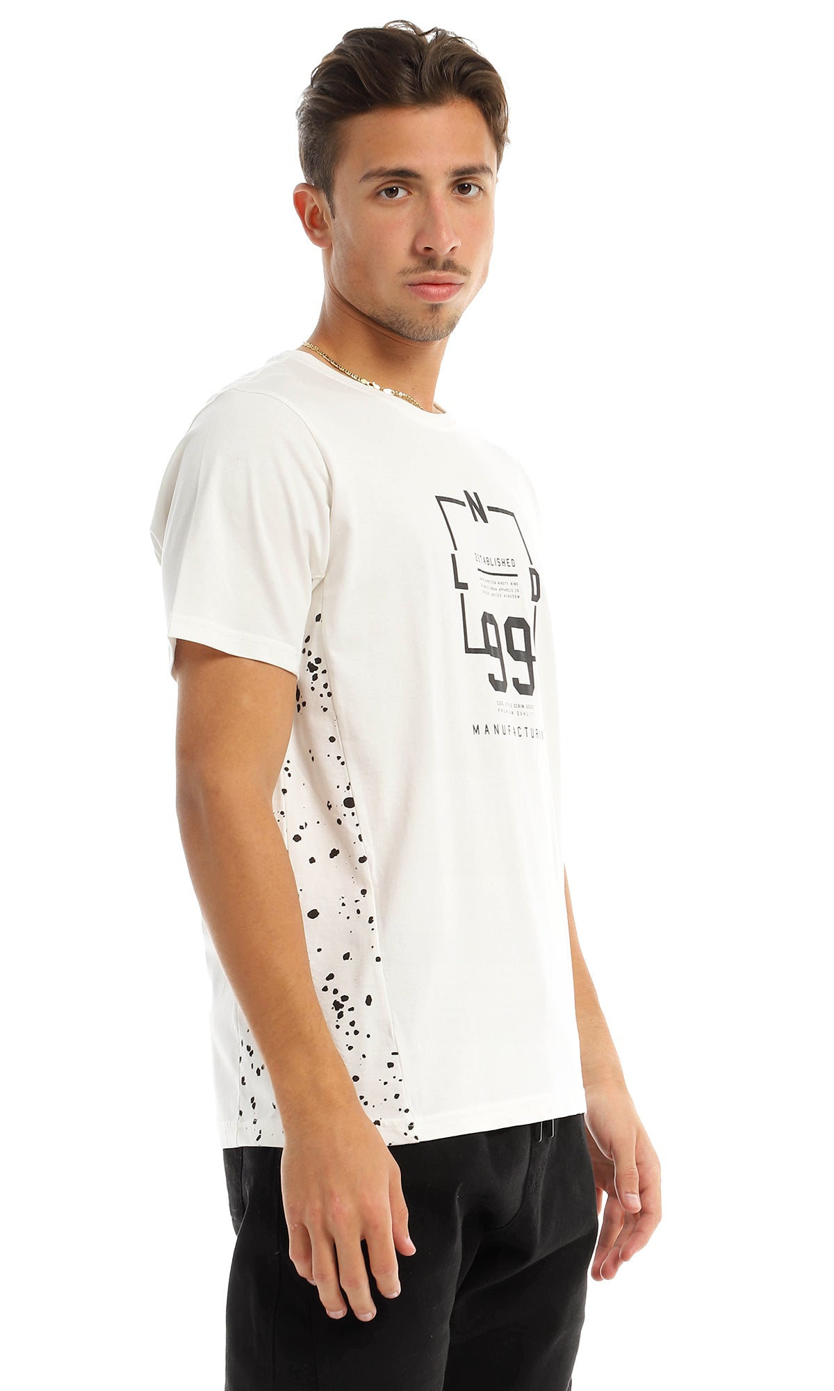 97637 Self Patterned Short Sleeves Off White T-Shirt