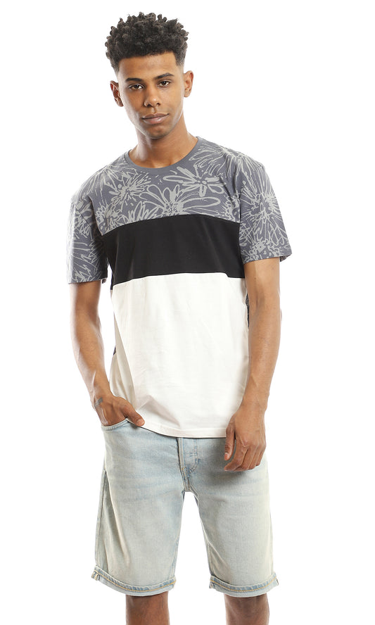 97643 Patterned Chest With Tri-Tone Summer Tee - Grey, Black & White