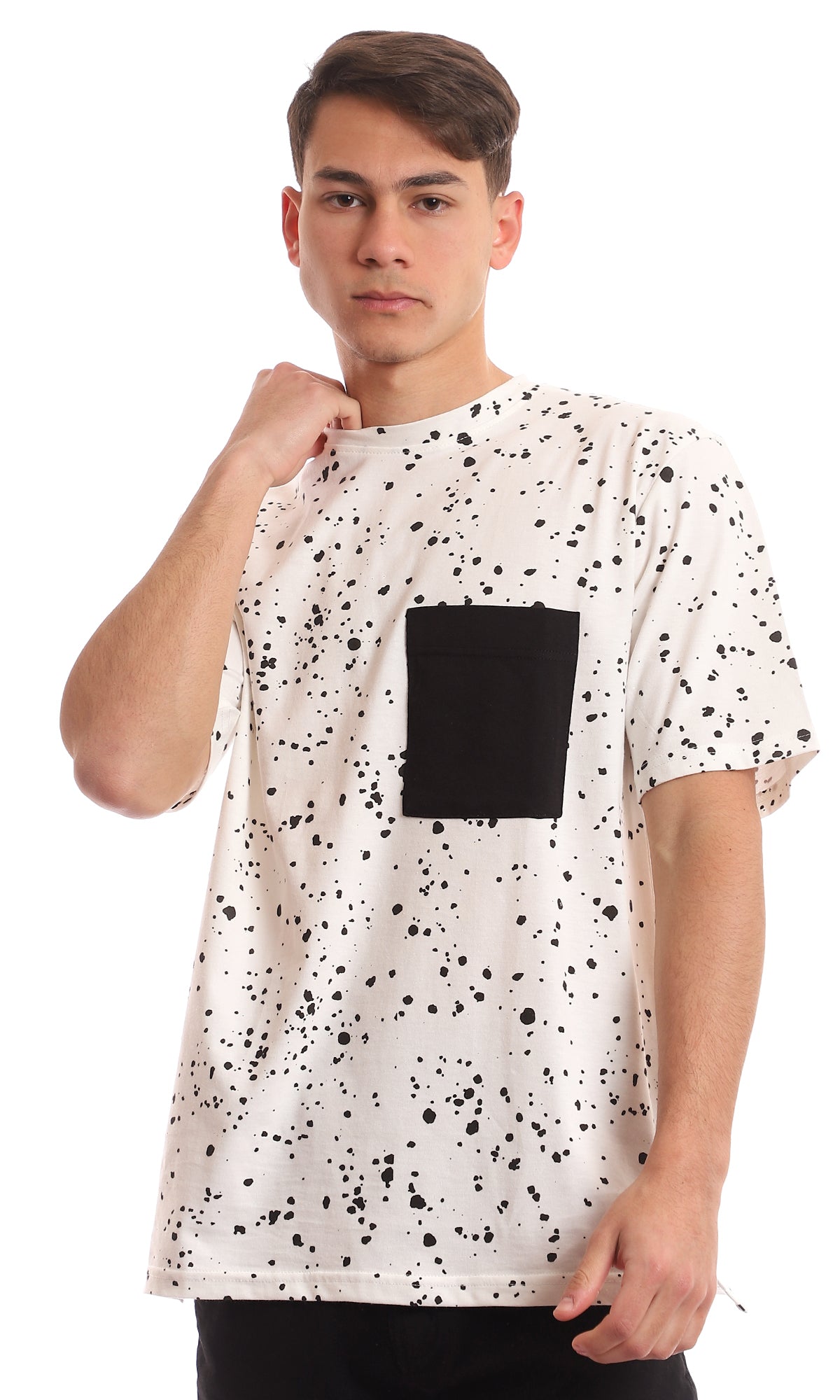 97651 Front Batched Pocket Patterned Tee - White & Black