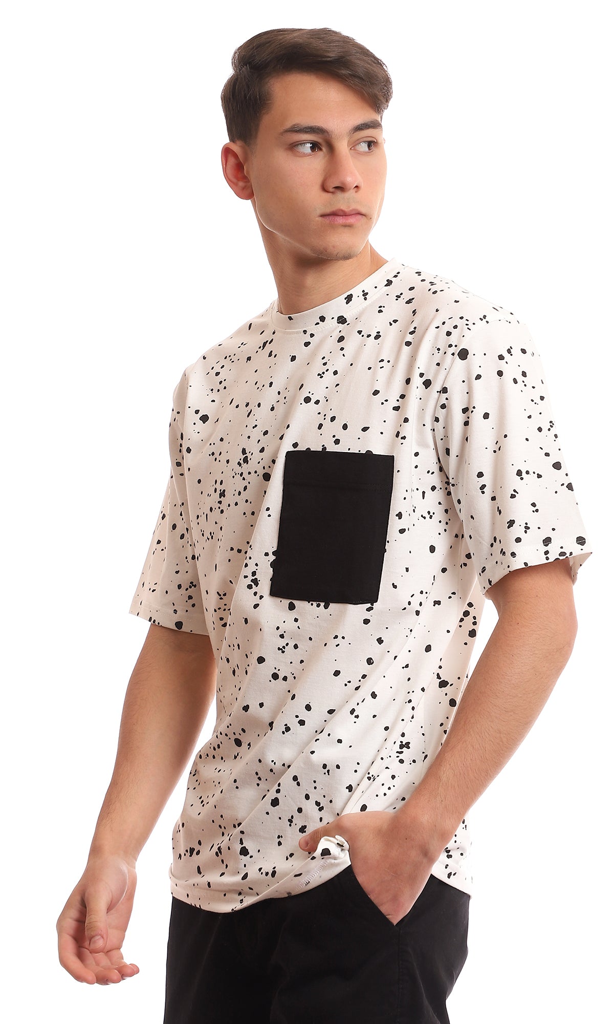 97651 Front Batched Pocket Patterned Tee - White & Black