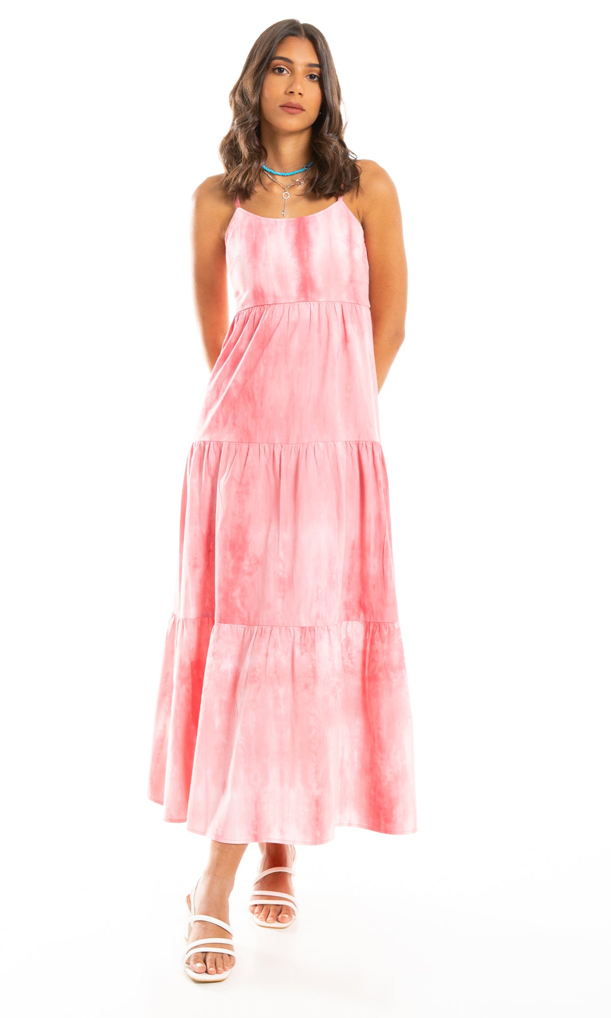 97669 Tie Dye Trendy Pink Shades Long Dress