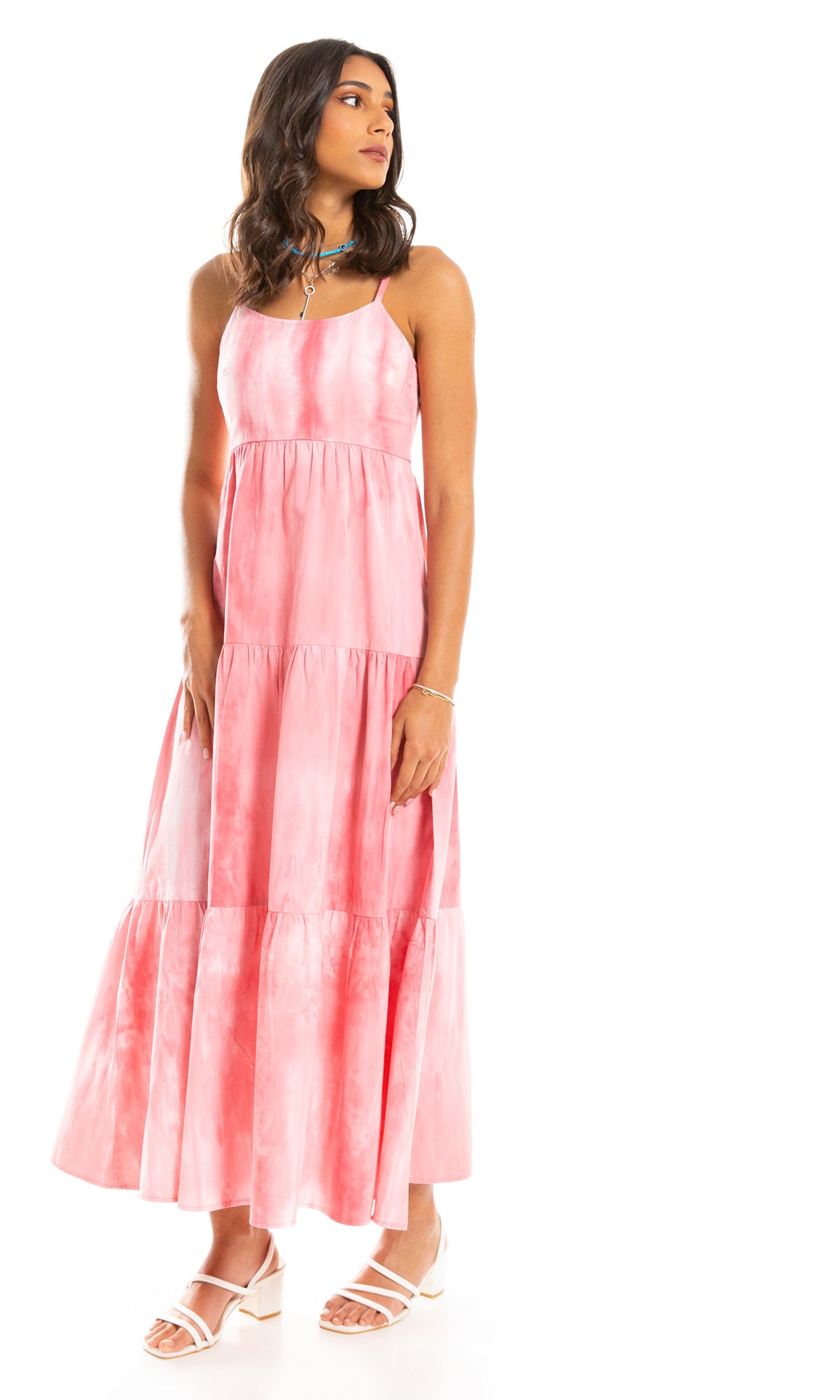 97669 Tie Dye Trendy Pink Shades Long Dress