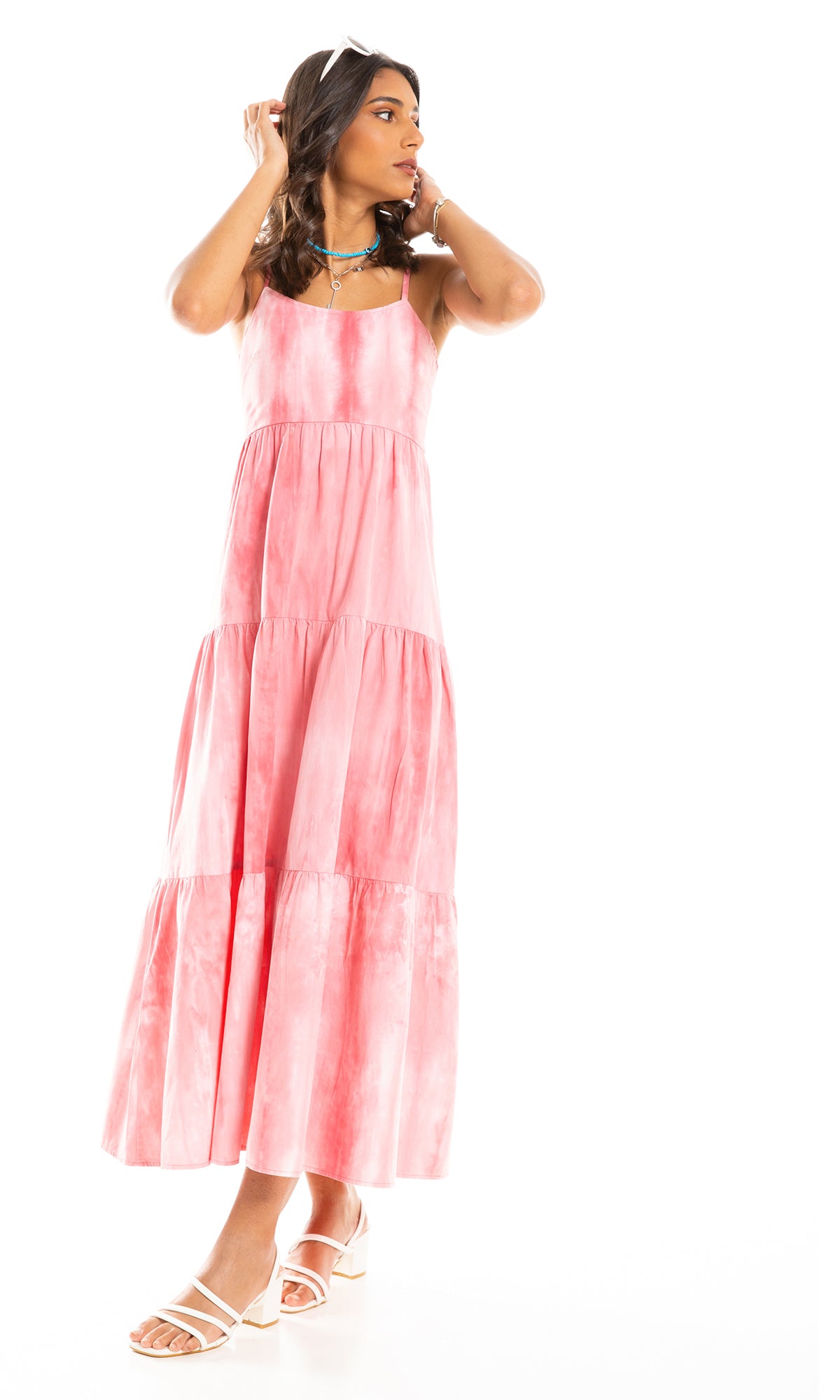 97669 Tie Dye Trendy Pink Shades Long Dress