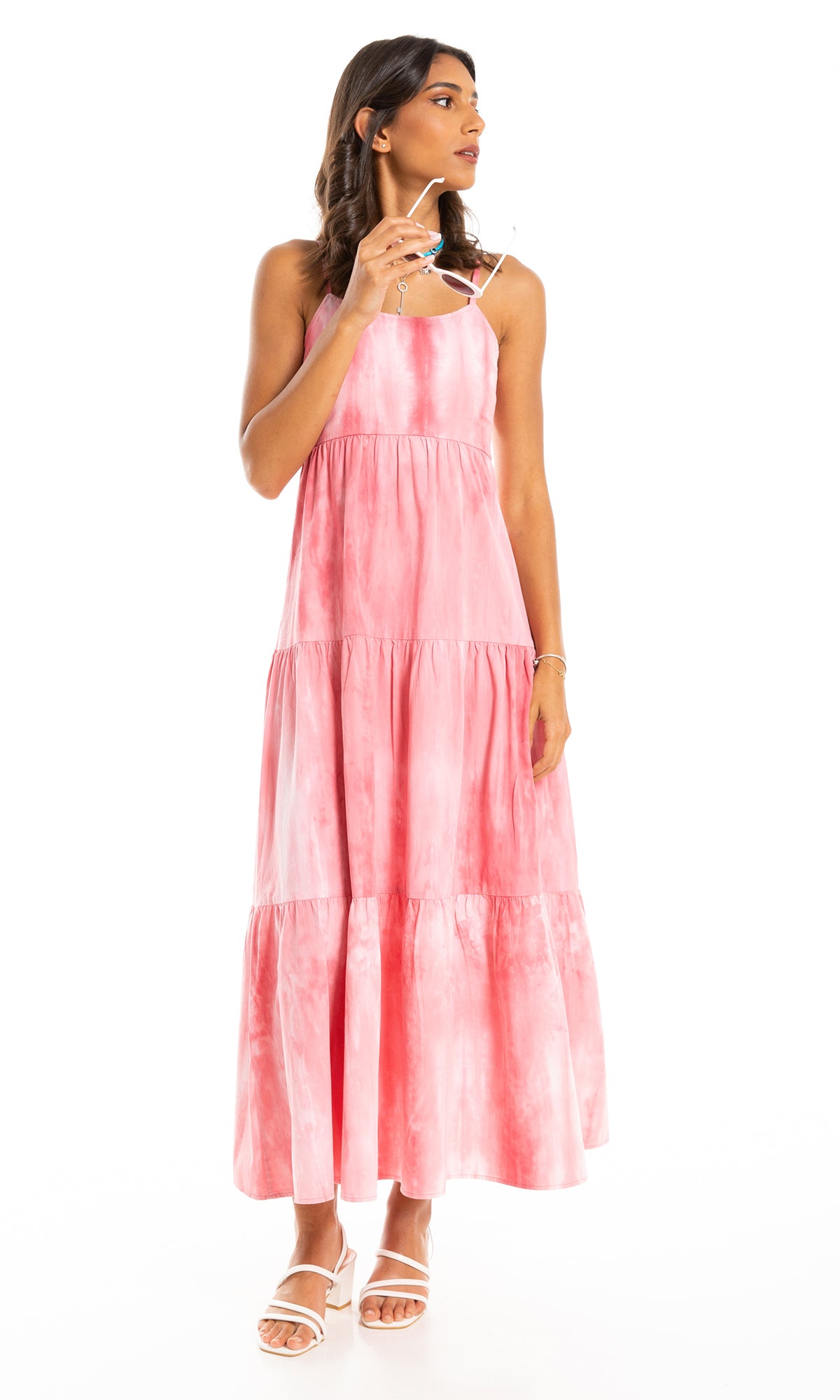 97669 Tie Dye Trendy Pink Shades Long Dress