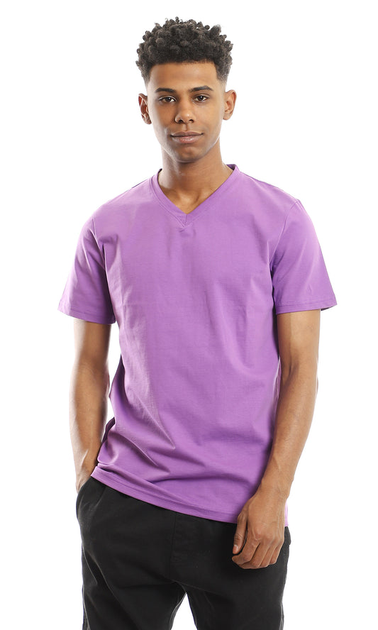 97676 Basic V-Neck Solid Mauve Slip On Tee