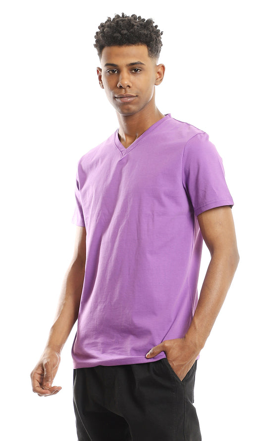 97676 Basic V-Neck Solid Mauve Slip On Tee