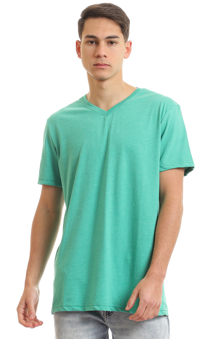 97680 V Neck Slip On Heather Light Green T-Shirt