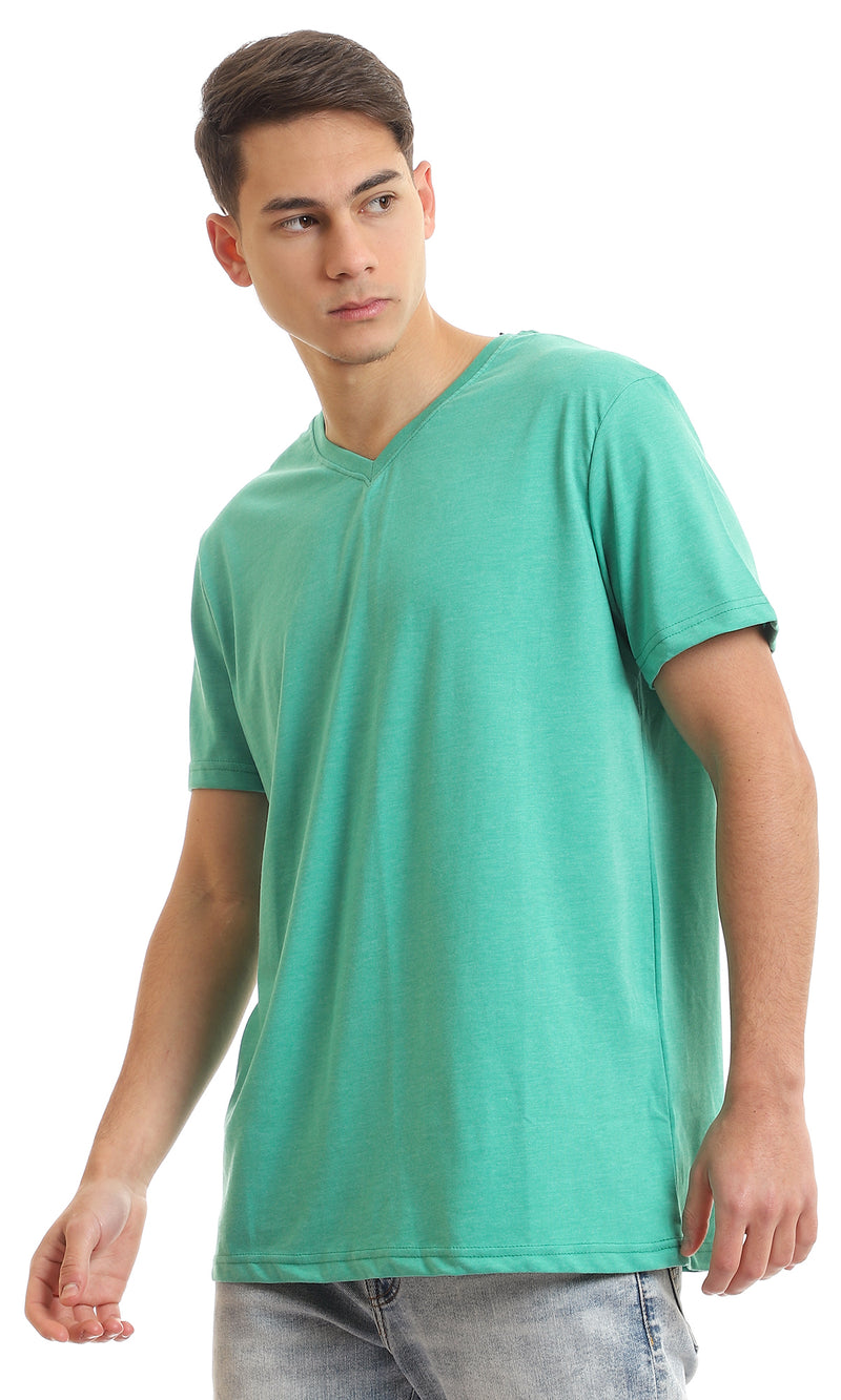 97680 V Neck Slip On Heather Light Green T-Shirt