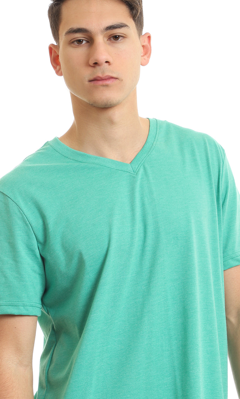 97680 V Neck Slip On Heather Light Green T-Shirt