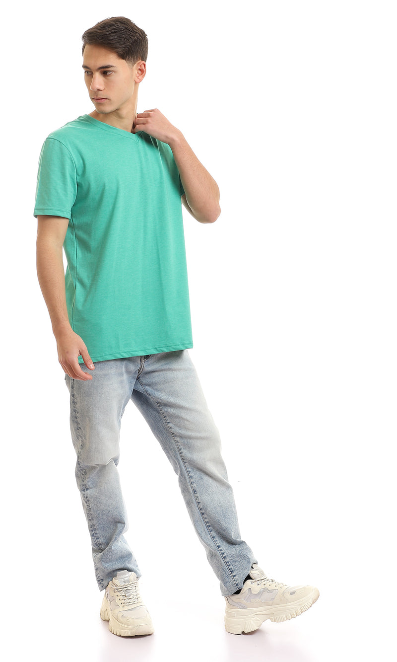 97680 V Neck Slip On Heather Light Green T-Shirt