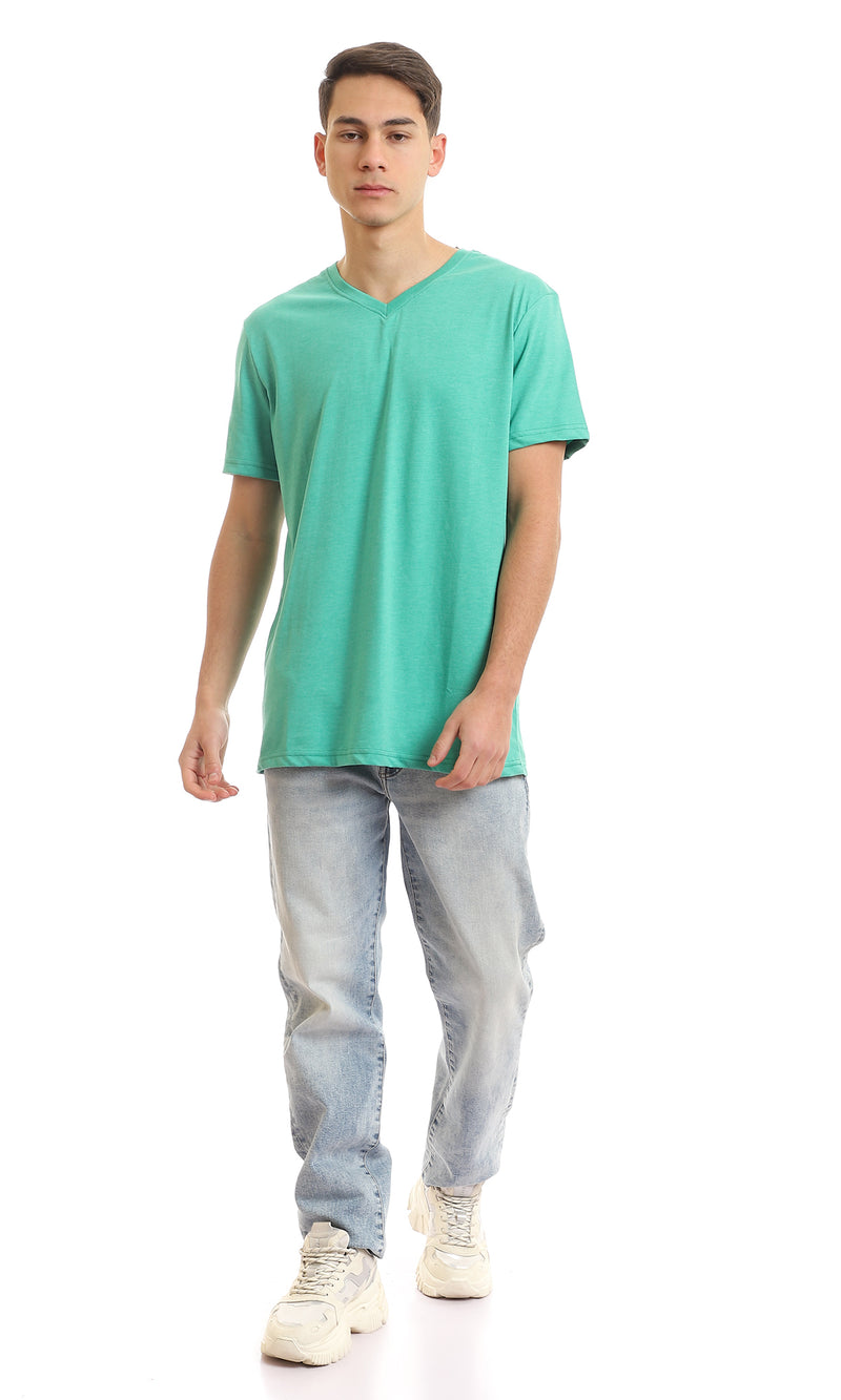 97680 V Neck Slip On Heather Light Green T-Shirt