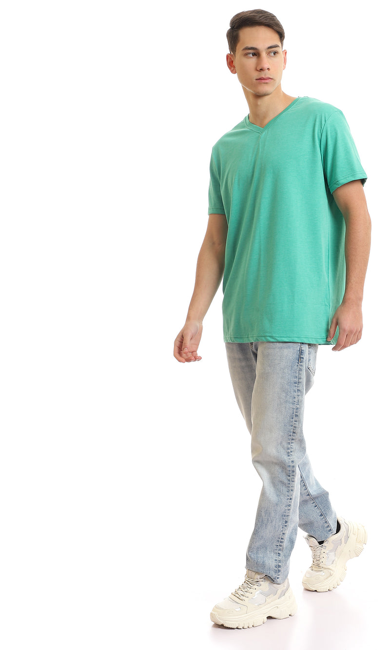 97680 V Neck Slip On Heather Light Green T-Shirt