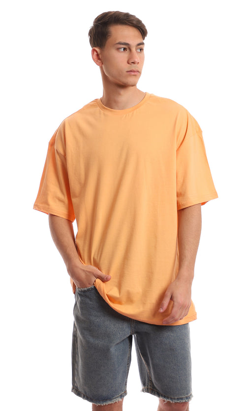 Sunset Orange Oversized Jersey Crew Neck Tee - 97684