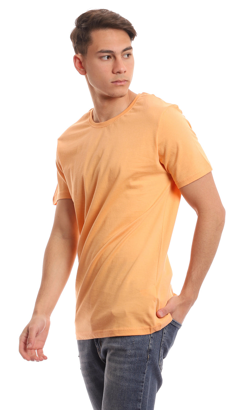 97690 Light Orange Crew Neck Basic Solid Tee