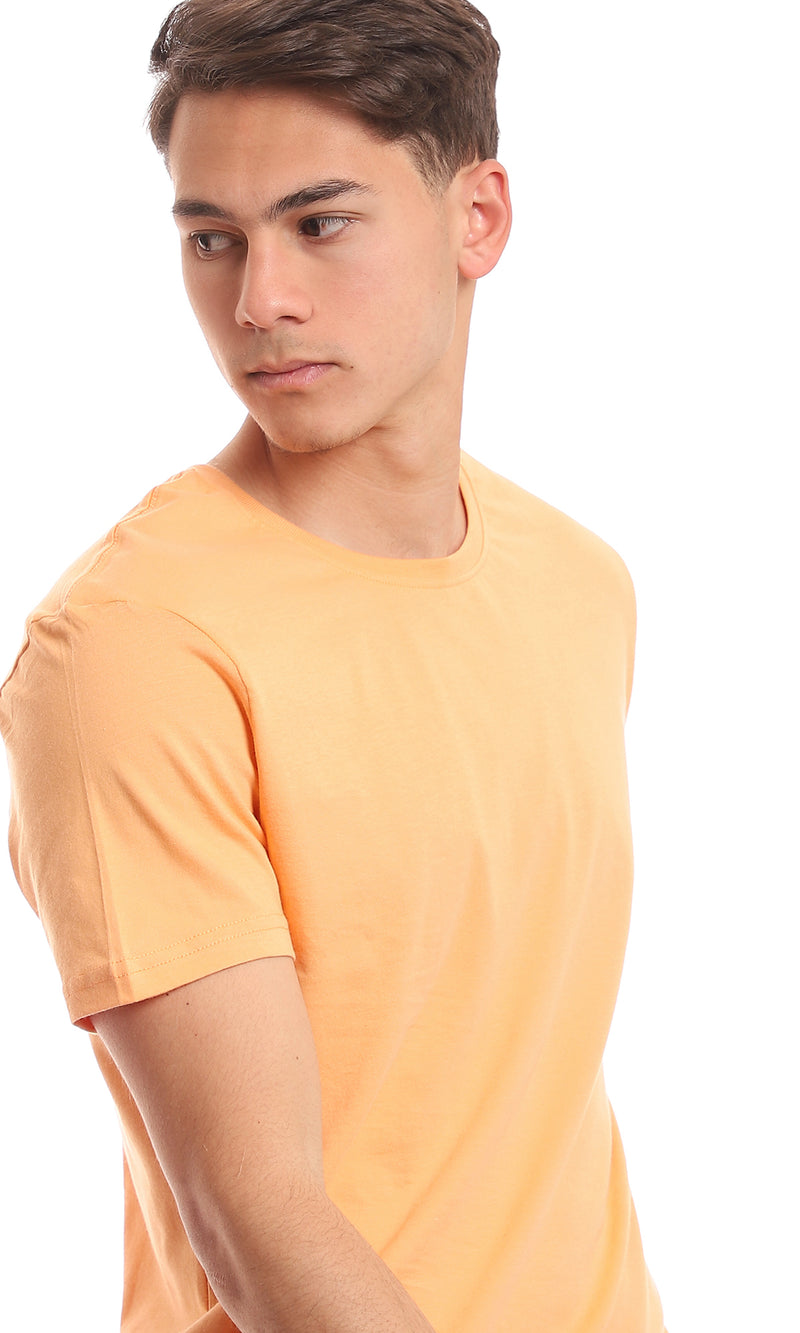 97690 Light Orange Crew Neck Basic Solid Tee