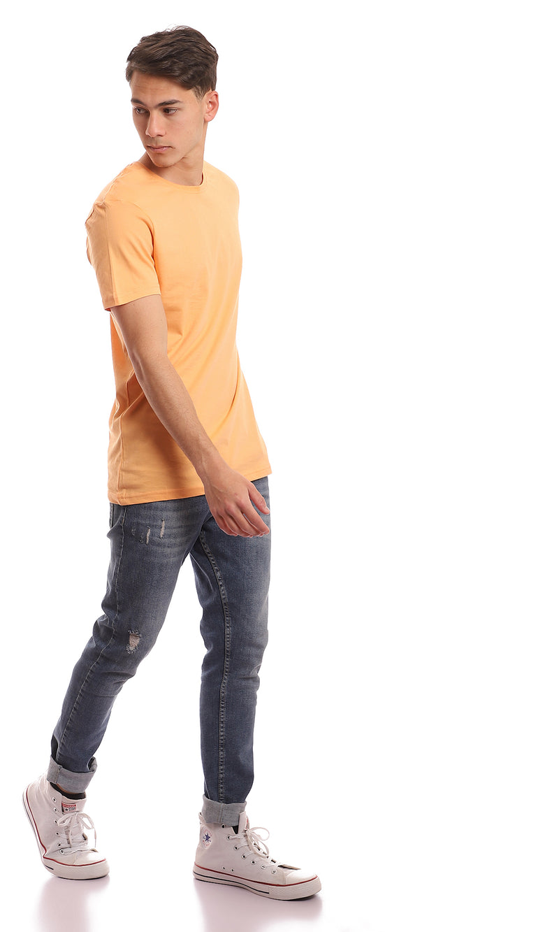 97690 Light Orange Crew Neck Basic Solid Tee