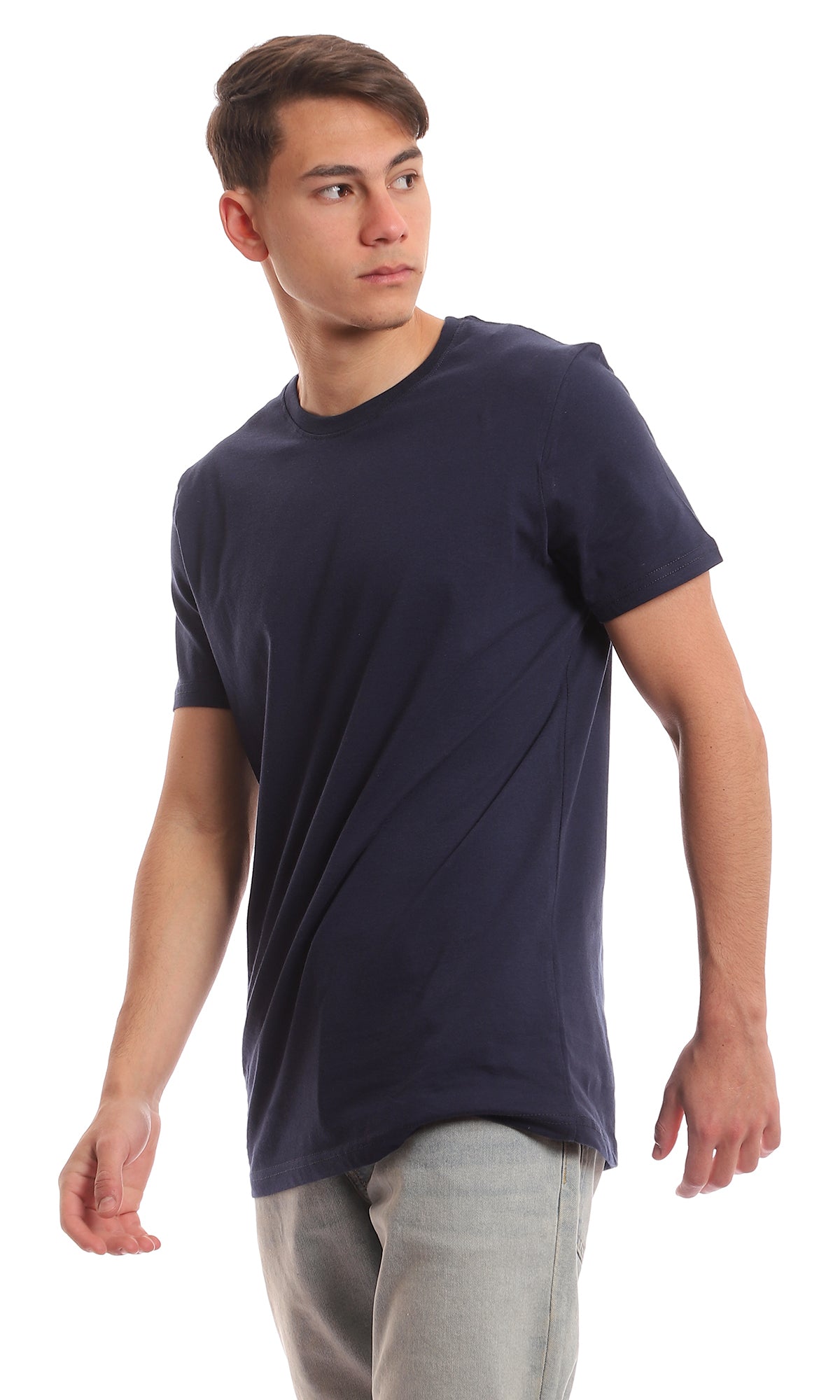 97691 Basic Round Plain Navy Blue Summer T-Shirt