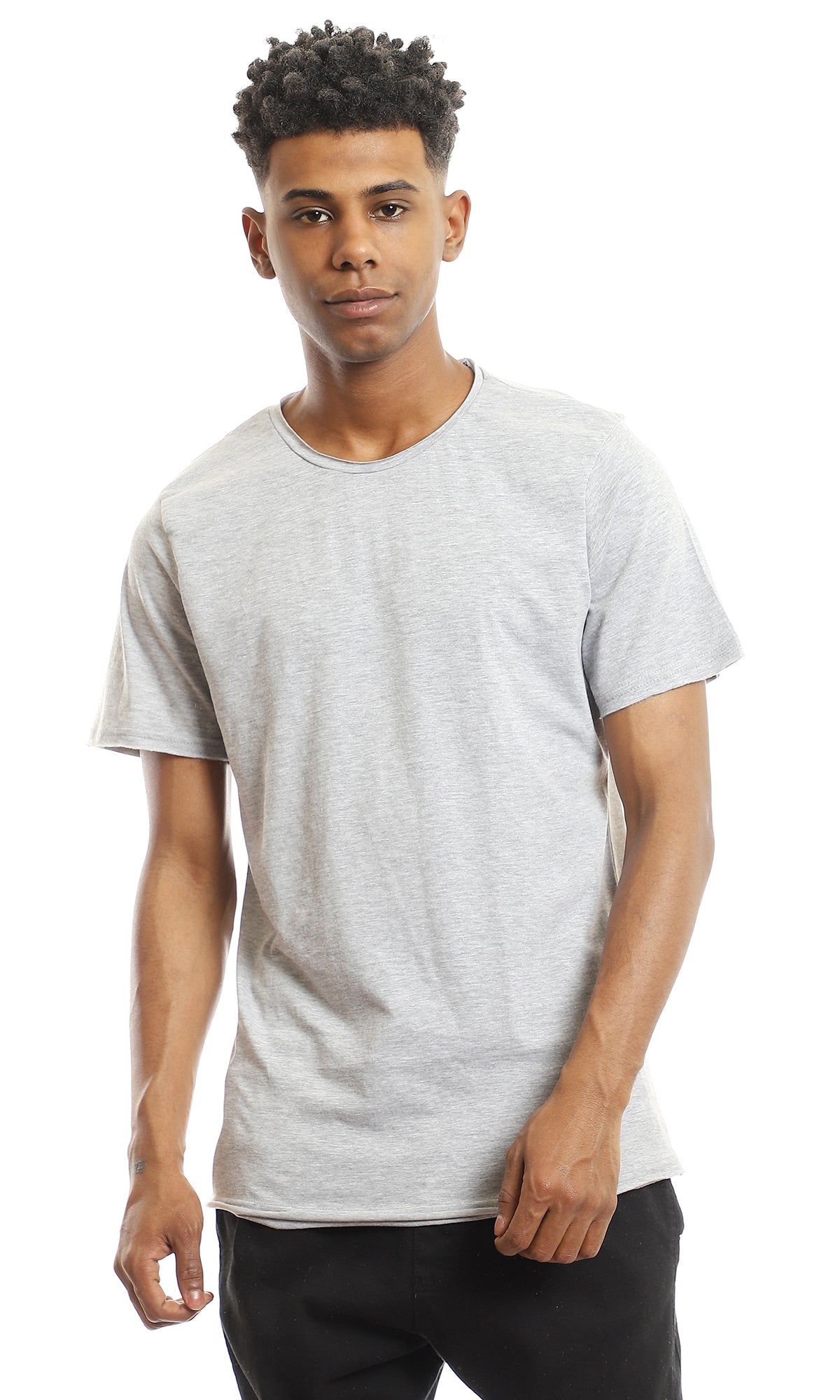 Men's Heather Grey Raw Hem Essential Tee - 97697