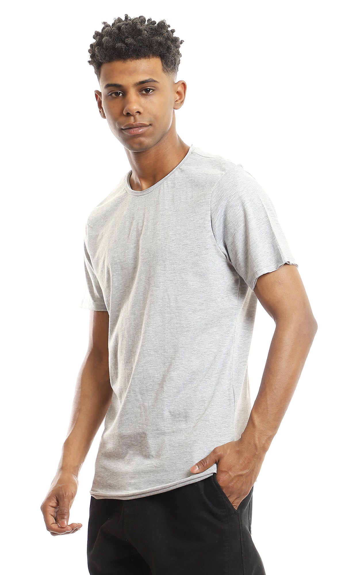 Men's Heather Grey Raw Hem Essential Tee - 97697