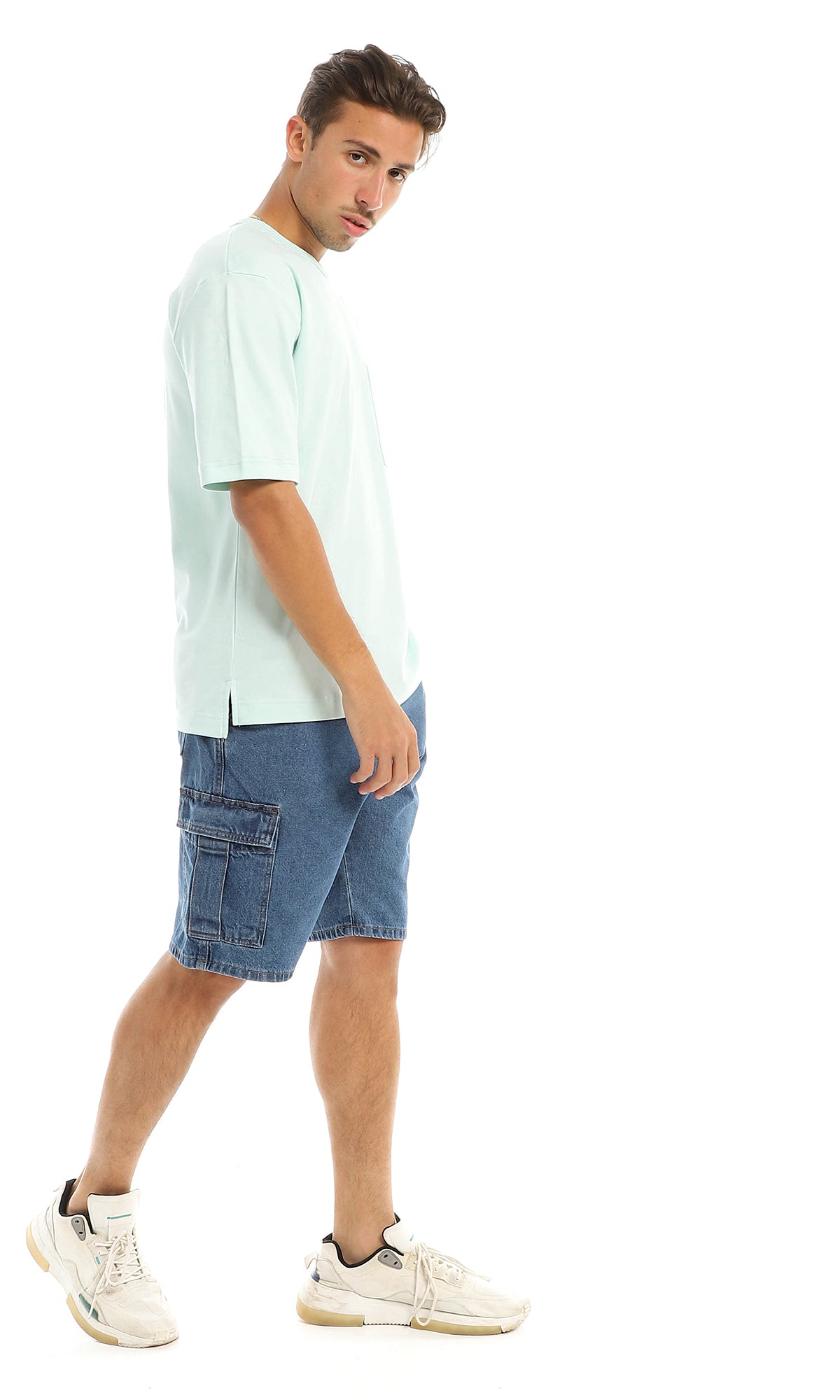 97707 Plain Basic Round Patched Pocket Light Mint T-Shirt