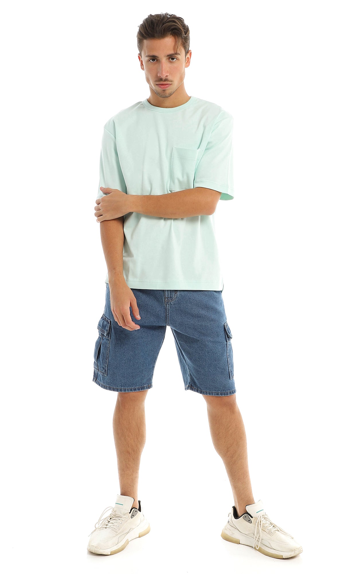 97707 Plain Basic Round Patched Pocket Light Mint T-Shirt