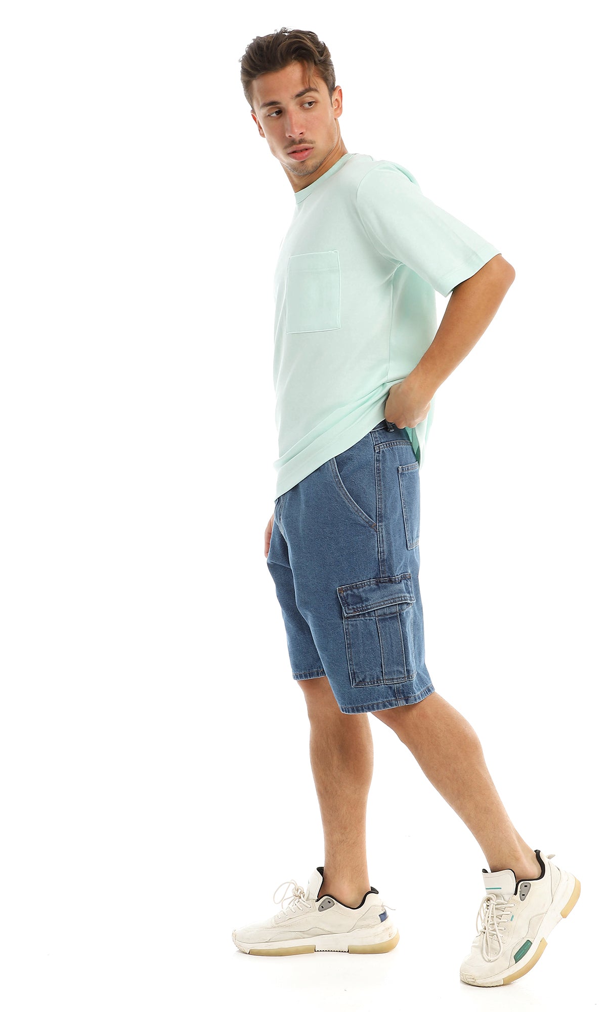 97707 Plain Basic Round Patched Pocket Light Mint T-Shirt