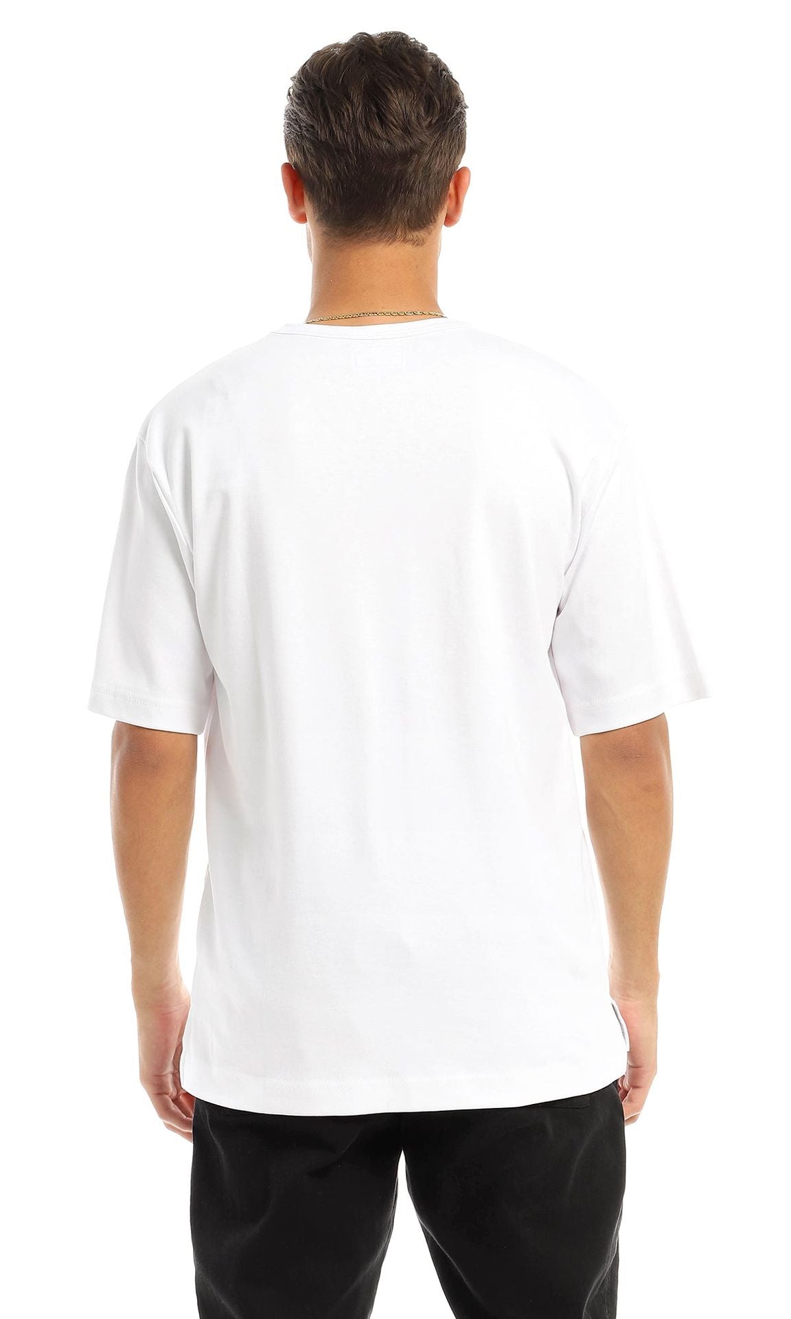 97708 Basic Round Patched Pocket White T-Shirt