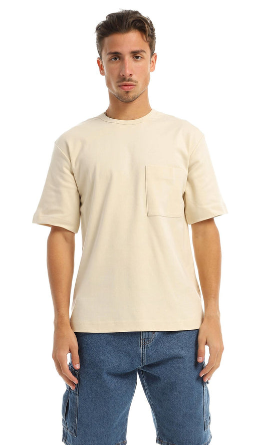97709 Short Sleeves Basic Patched Pocket Light Beige T-Shirt