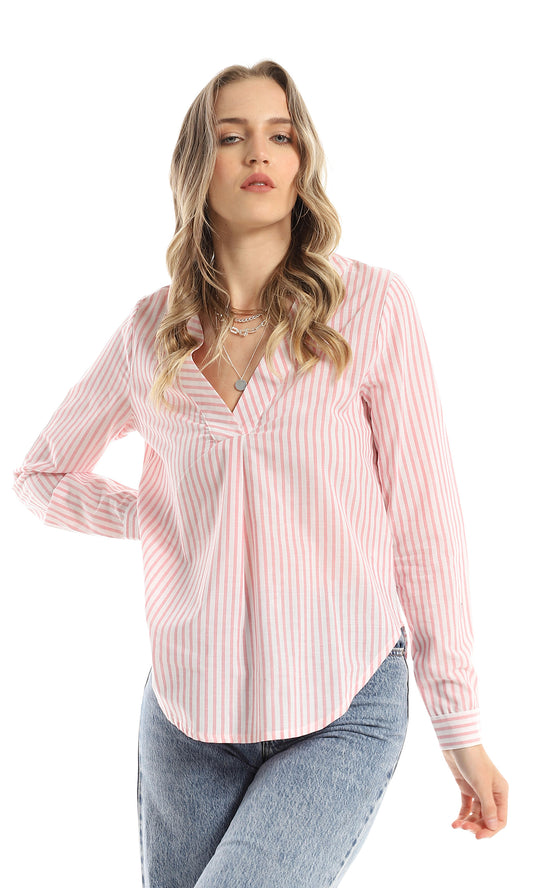 97728 Bi-Tone Awning Stripes Pink & White Shirt