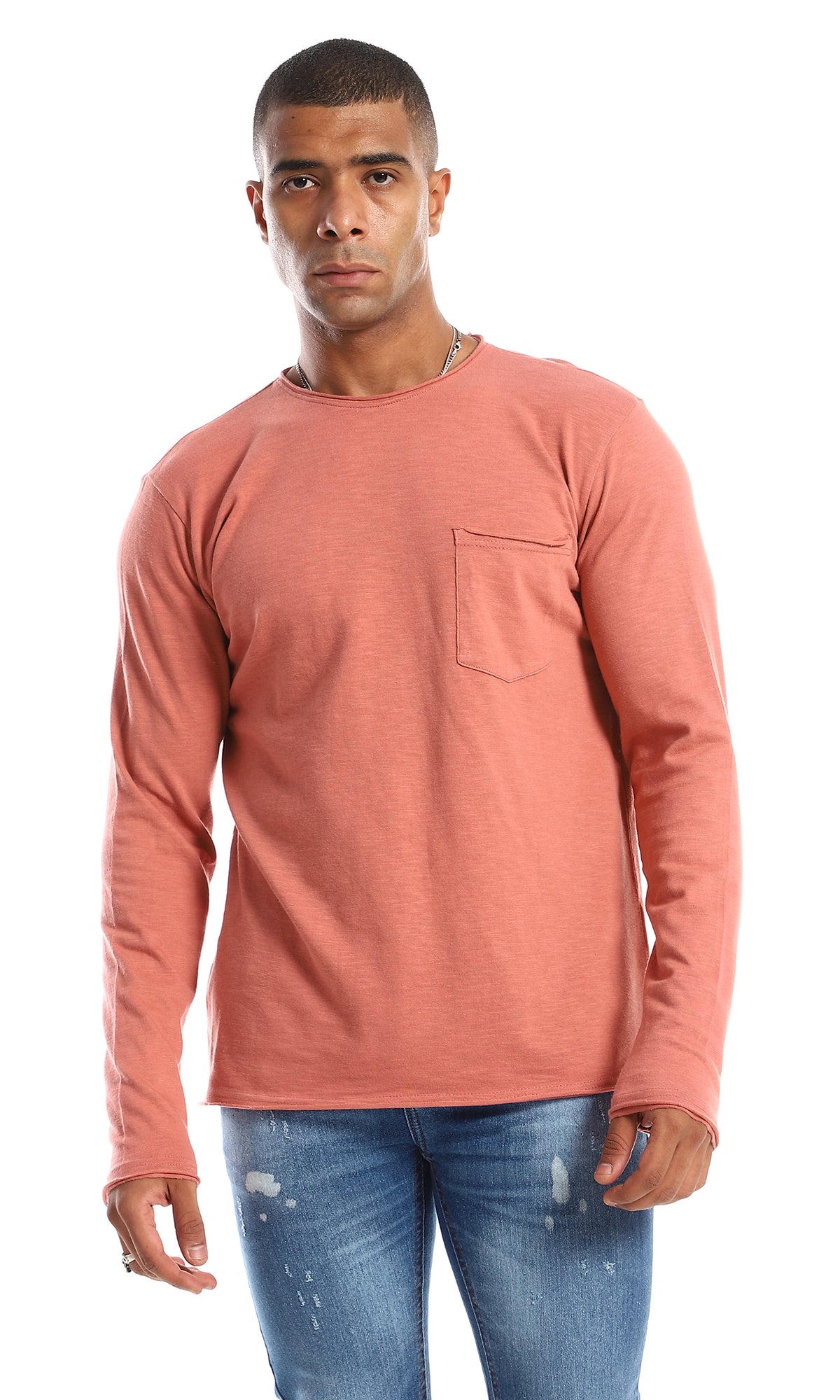 97731 Long Sleeves Round Neck Cotton T-Shirt - Dark Salmon