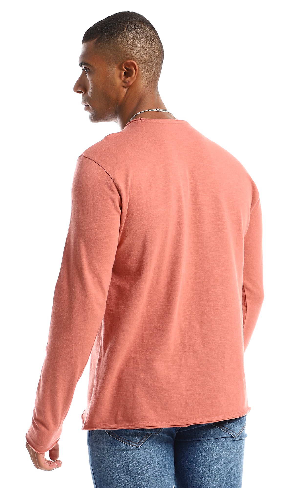97731 Long Sleeves Round Neck Cotton T-Shirt - Dark Salmon