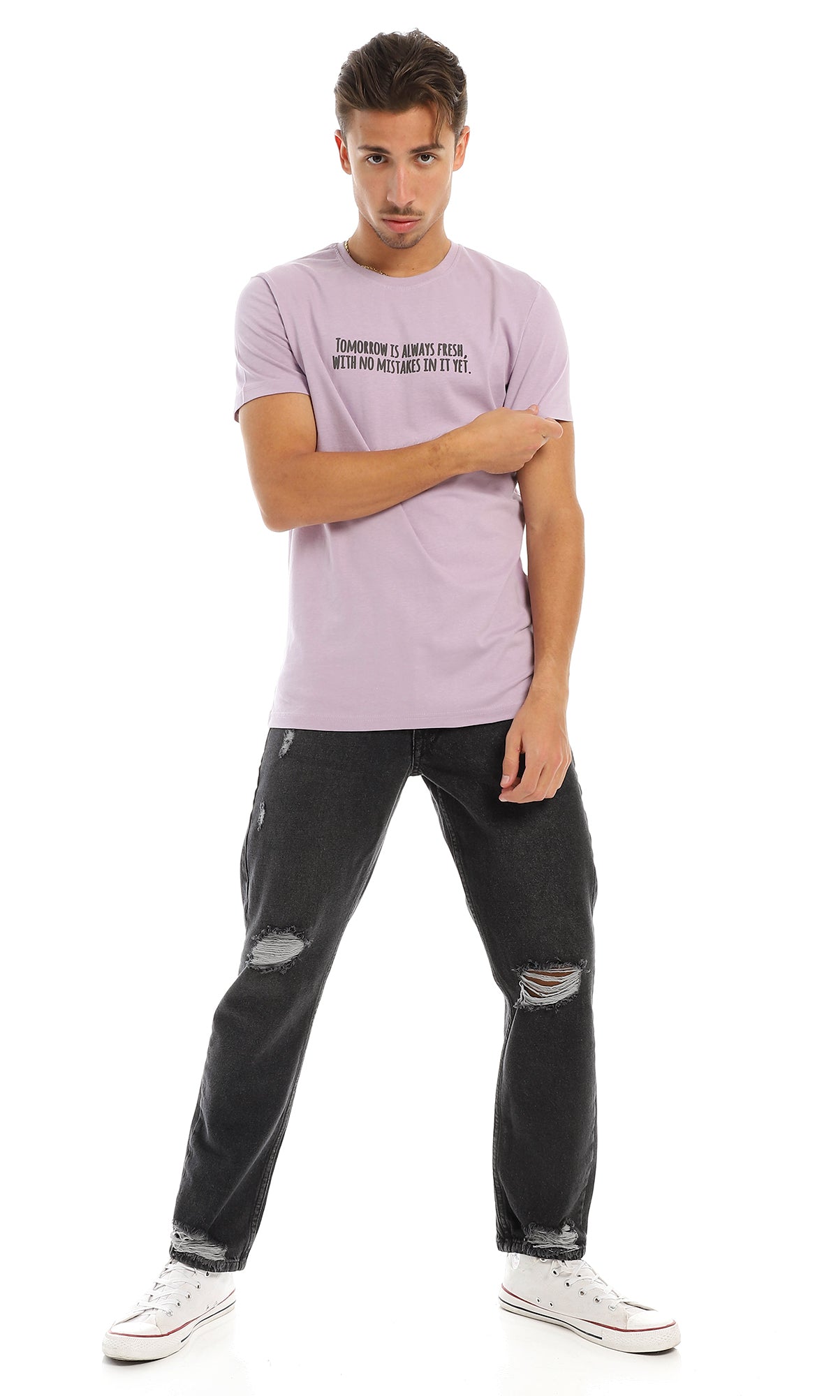 97743 Printed Quote Round Lilac T-Shirt