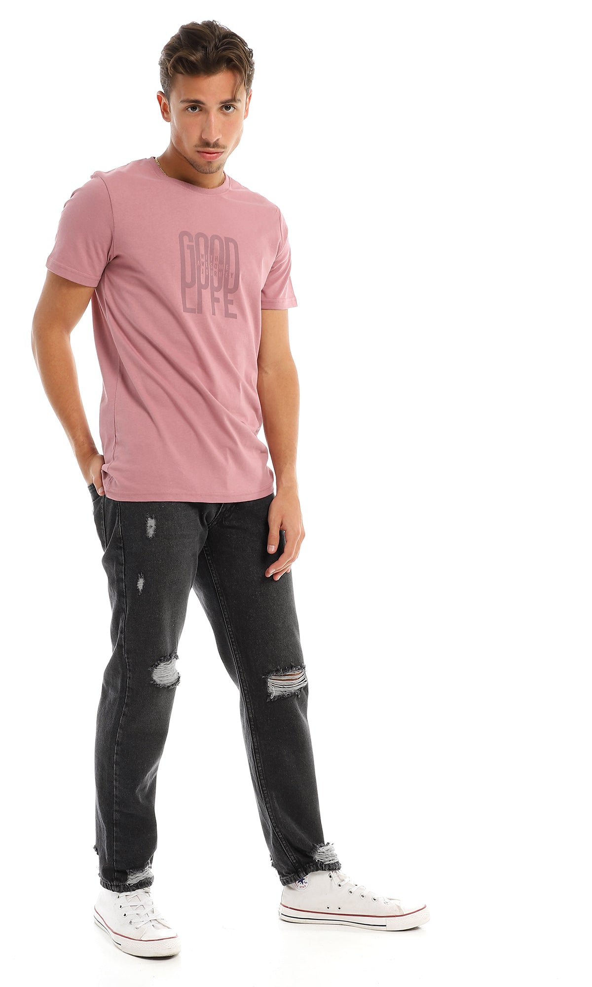 97746 Front Printed Quote Dark Cashmere T-Shirt