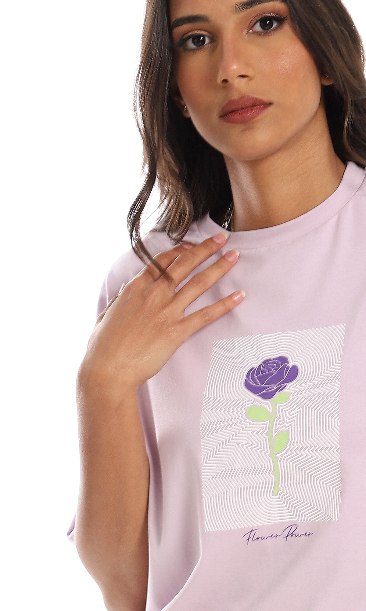 97773 Front Printed Floral Cotton T-Shirt - Lilac