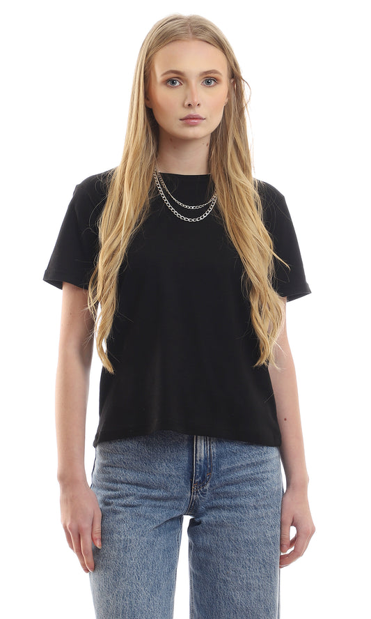 97790 Essential Plain Basic Round Black Tee