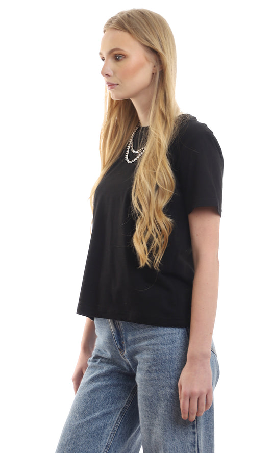 97790 Essential Plain Basic Round Black Tee