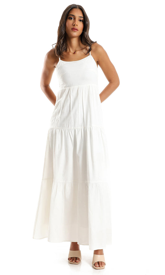 97795 Tiered Elegant Patterned Off White Dress